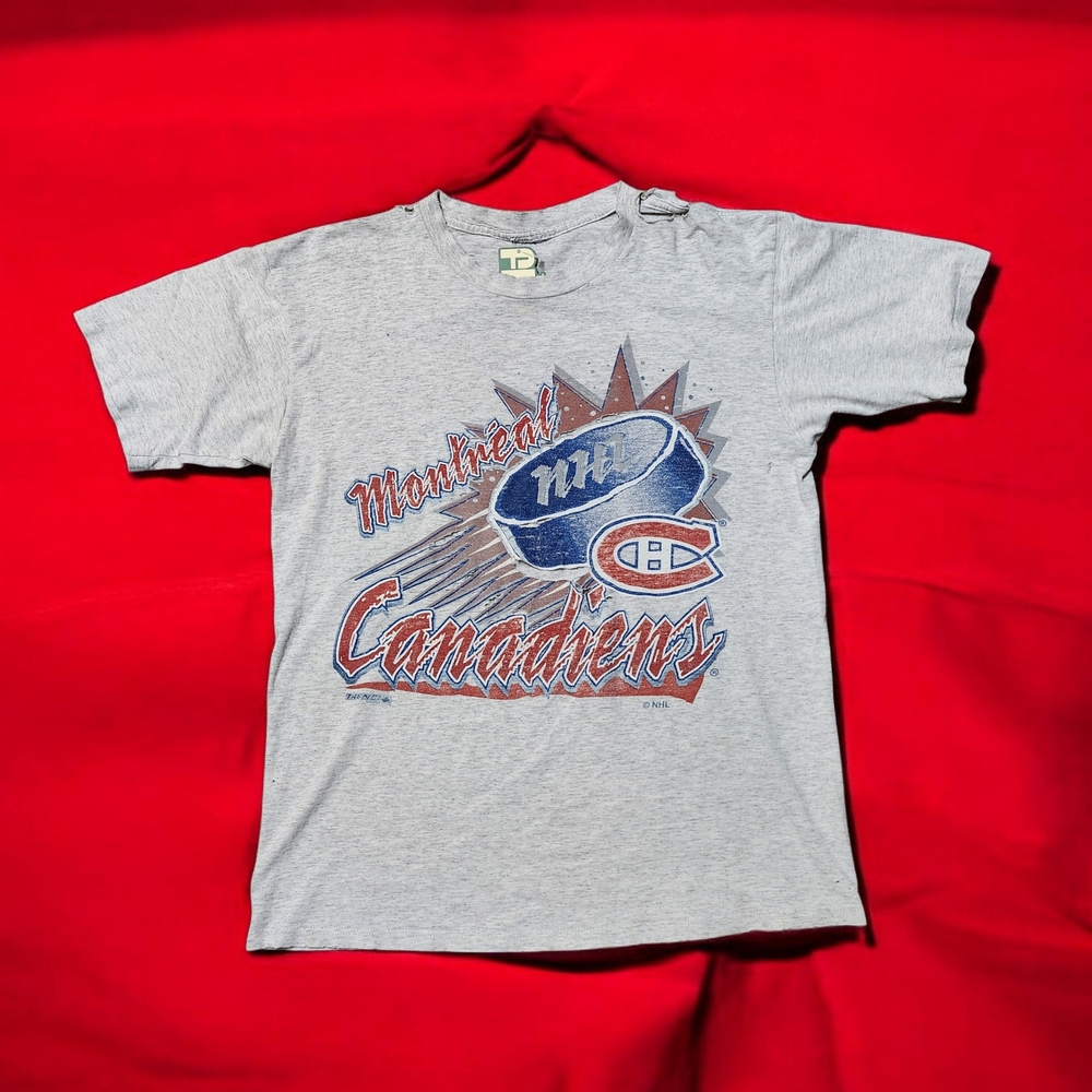 Vintage 90s NHL Gray Montreal Canadiens Short Sleeve Tee Very Distressed
